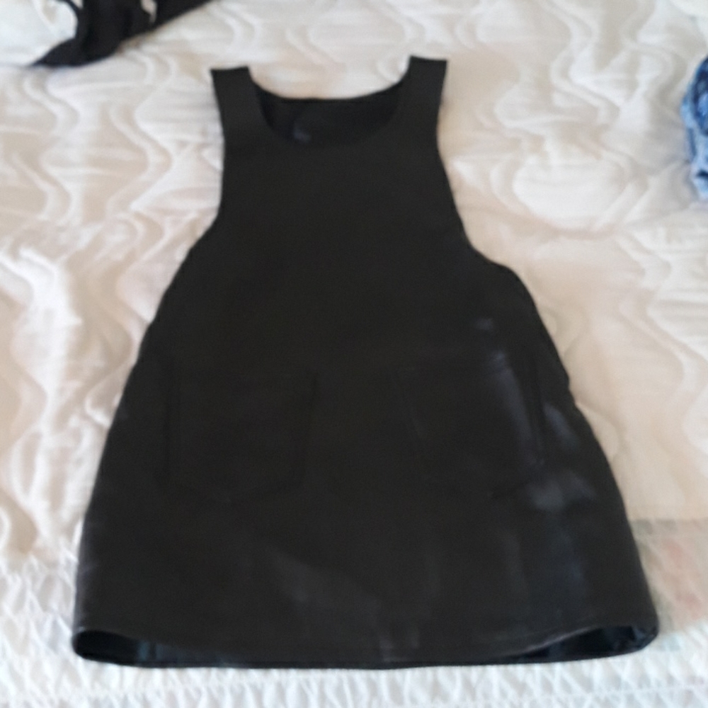 Precious little faux leather mini overall dress